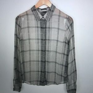 Theory Plaid Silk Top